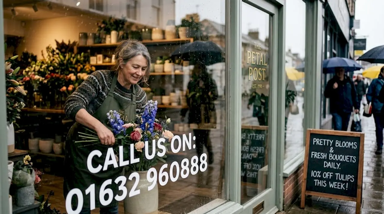 Shop window with professional phone number decal