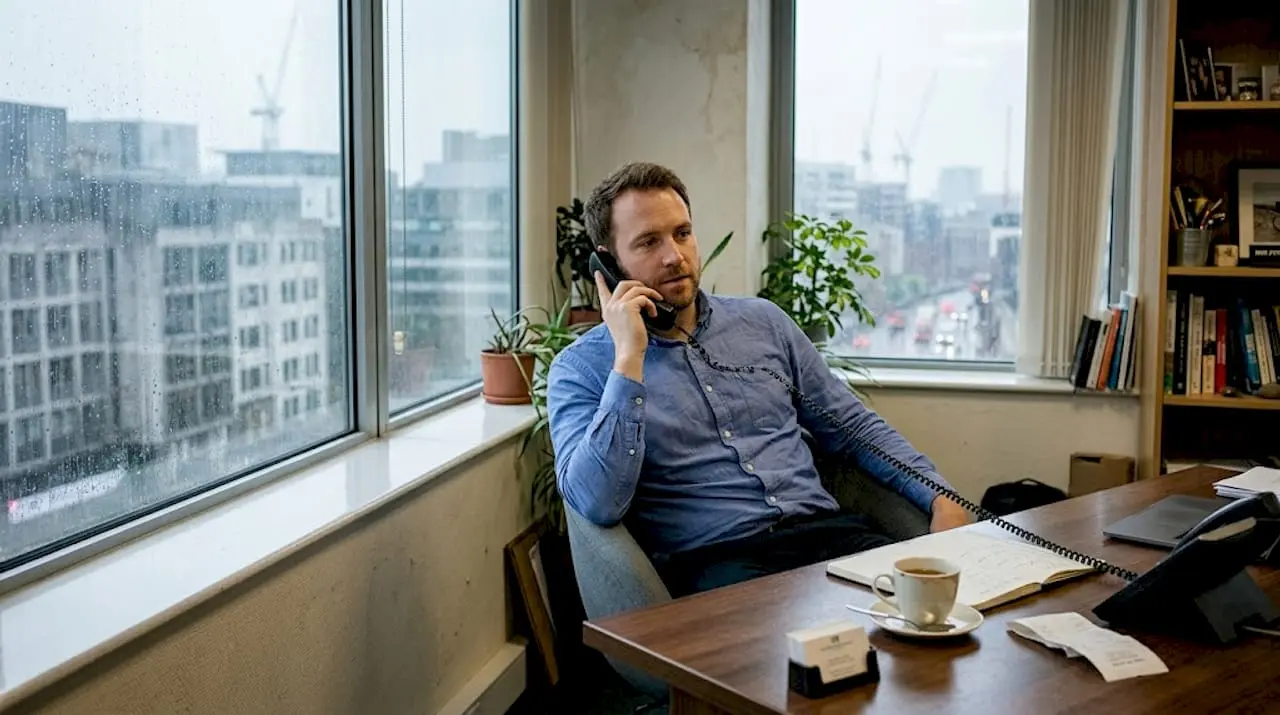 Business owner on call in London office