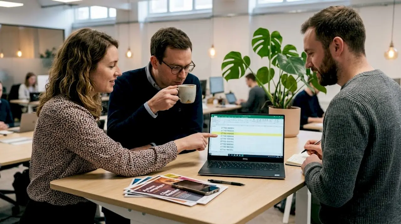 Colleagues review sequential phone numbers at work