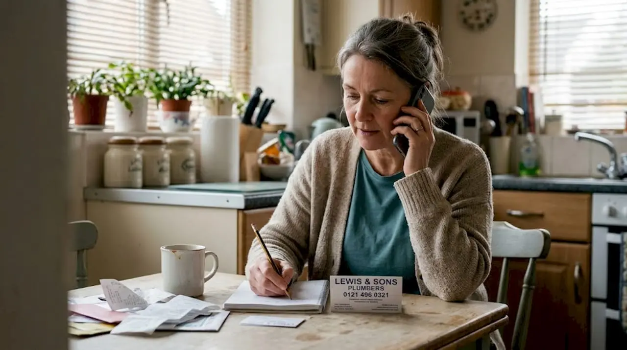 Customer calling business from kitchen table