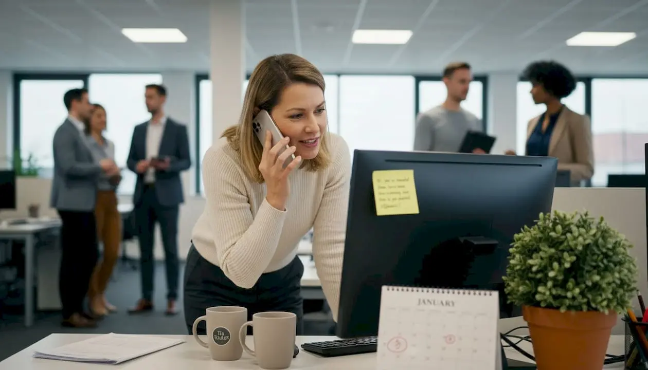 Employee updating business voicemail recording