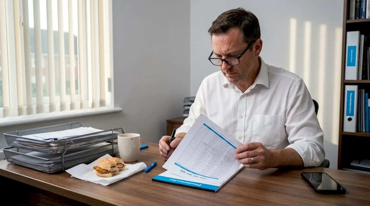 Manager reviewing call records at home desk