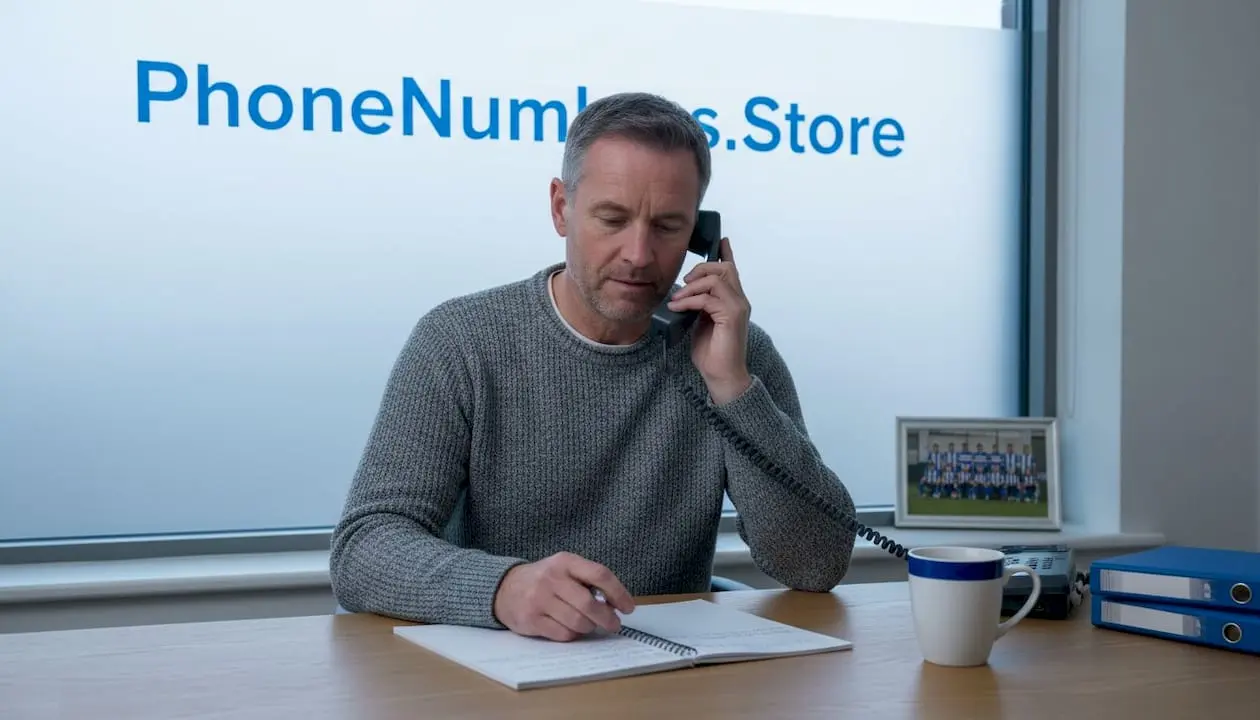 Business owner dialing landline at office desk
