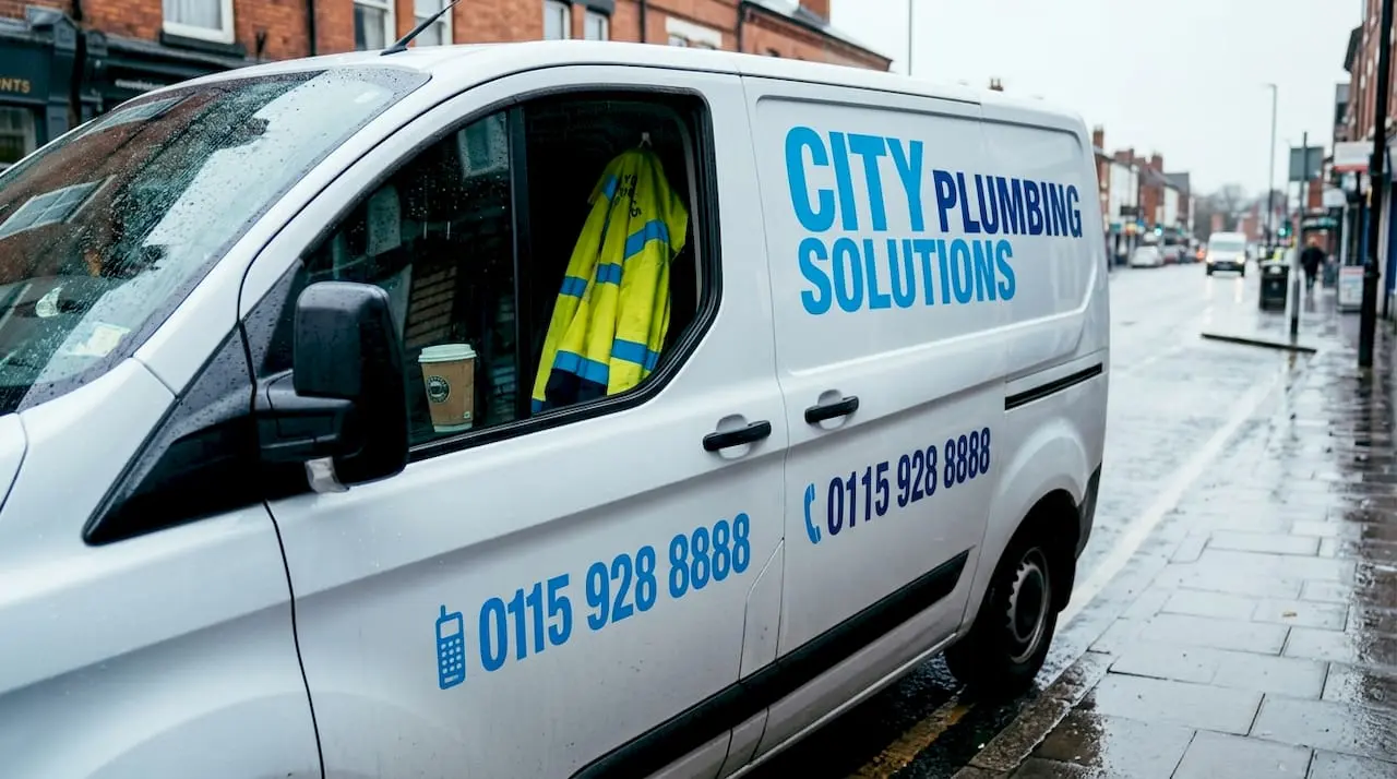 Patterned business phone number on van signage