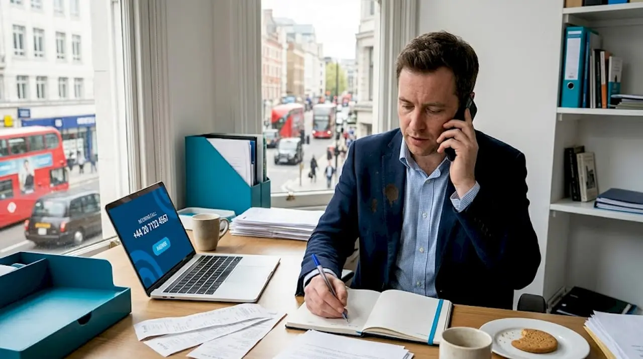 Business owner using mobile in office