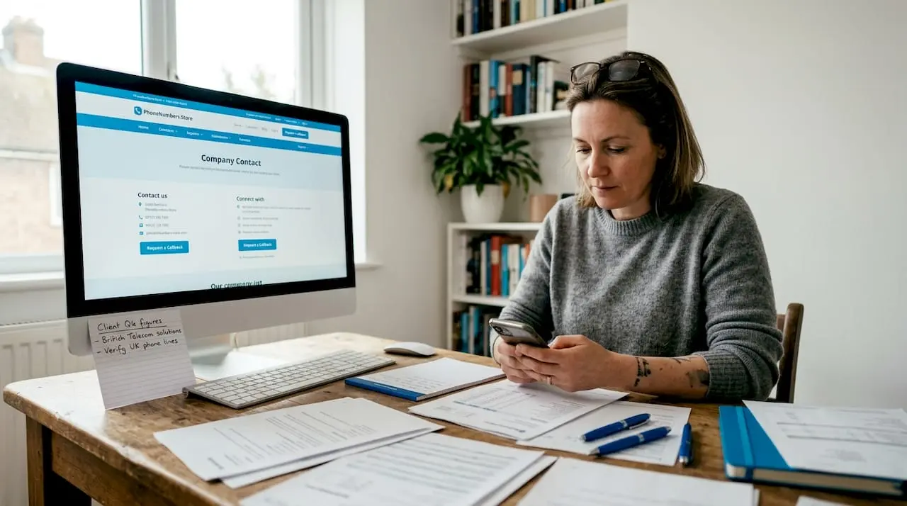 Accountant checking business mobile details