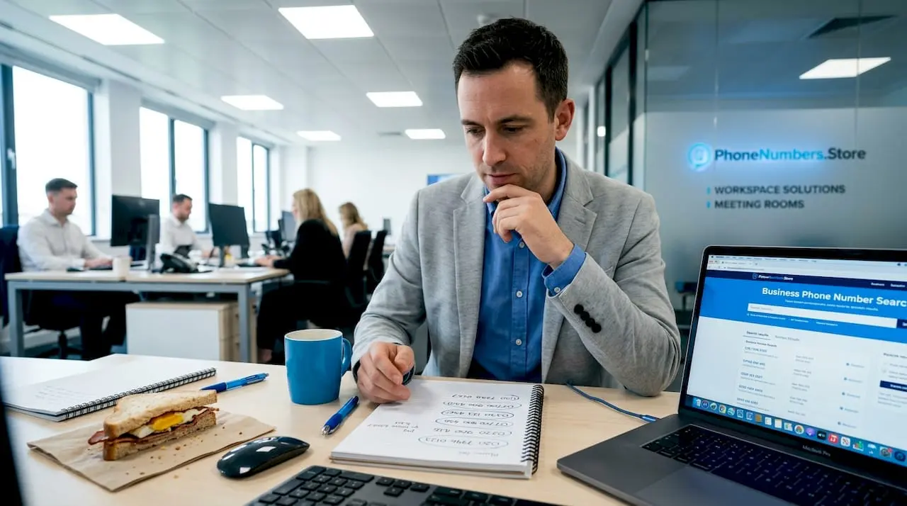 Business owner reviewing phone number options
