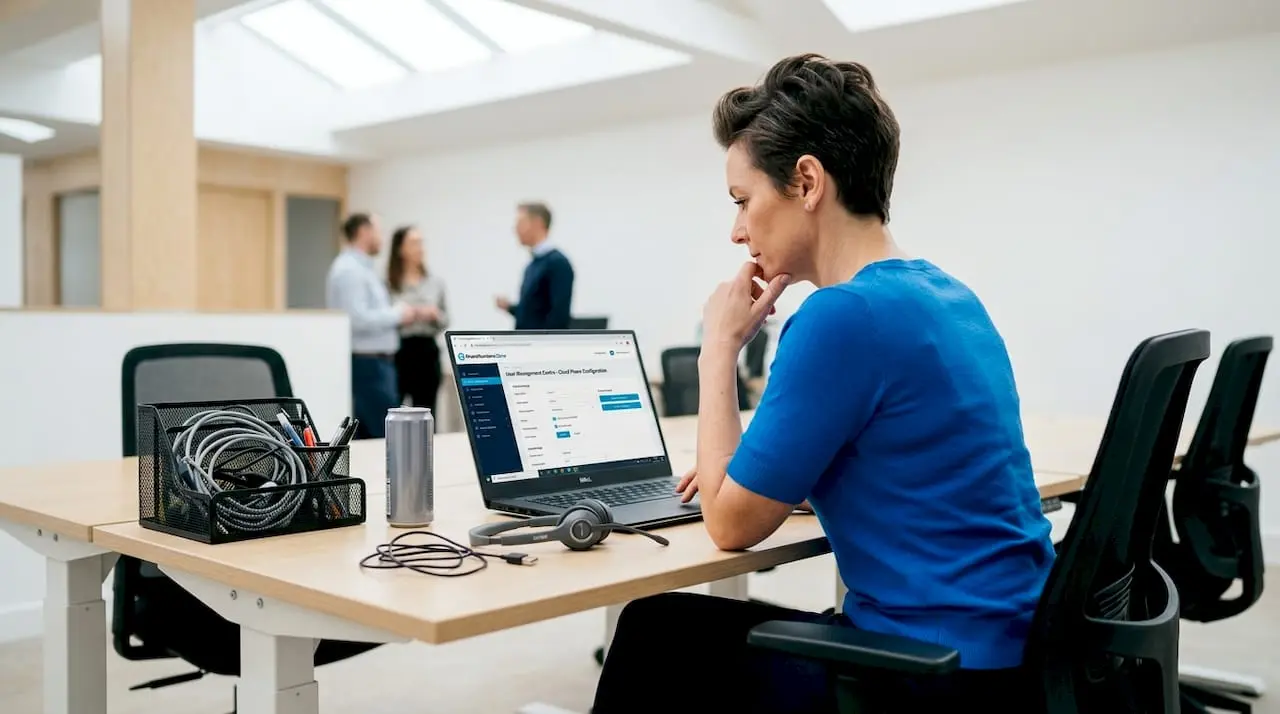 IT professional configures VoIP business phone