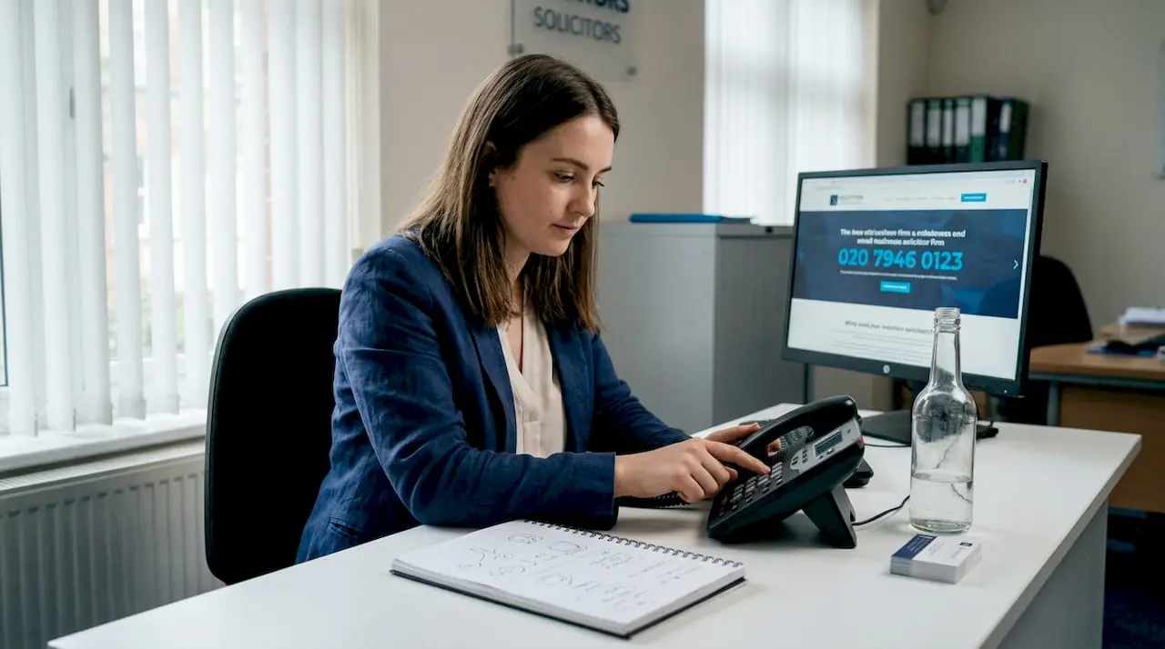 Receptionist dialing memorable business phone number
