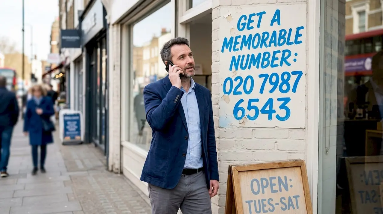 UK shop owner making phone call outside branded shop