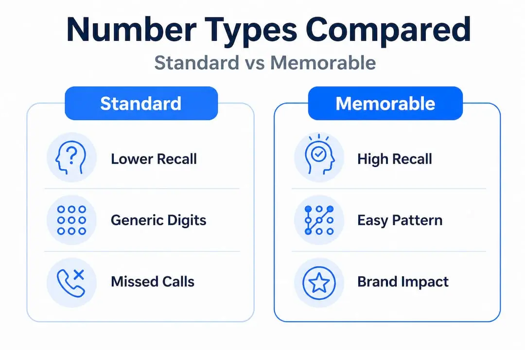 Infographic comparing standard and memorable UK business numbers