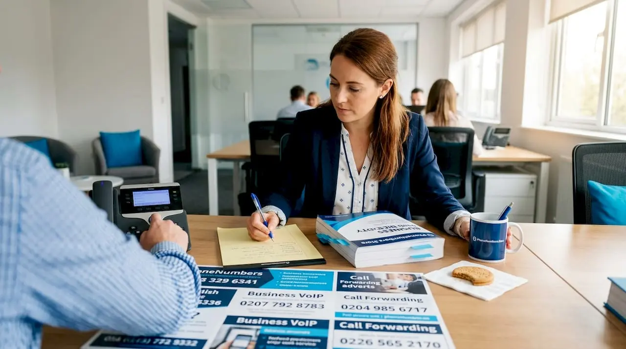 Marketing manager working with business phone numbers