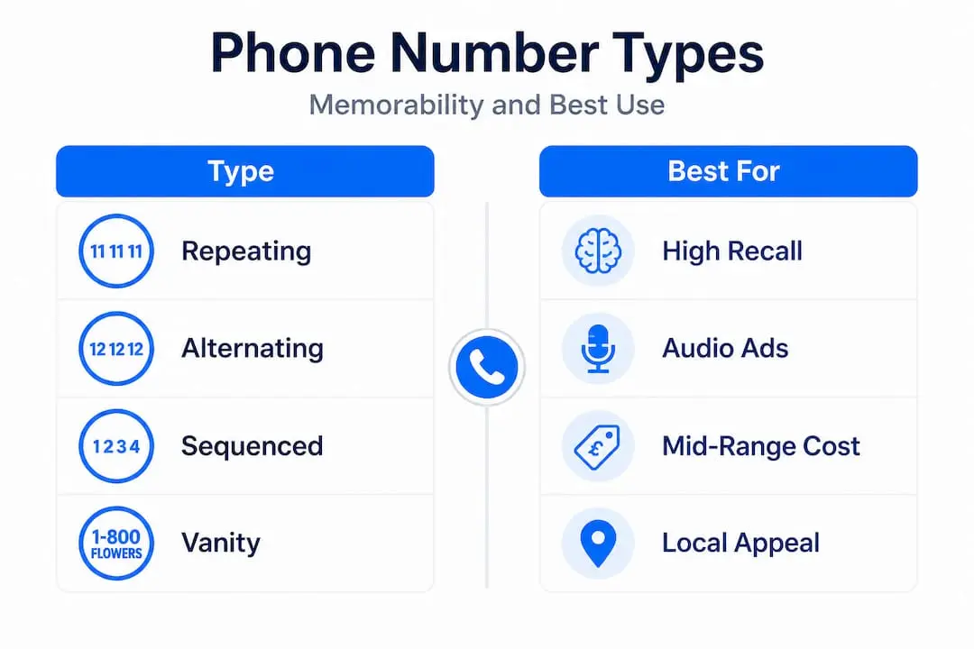 Infographic comparing types of memorable business phone numbers