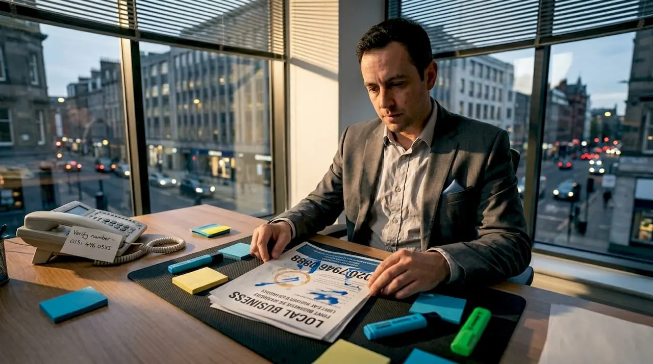 Marketing manager reviewing UK ad campaign