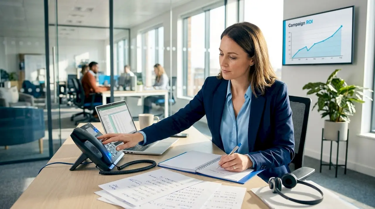 Marketing manager using call tracking workspace