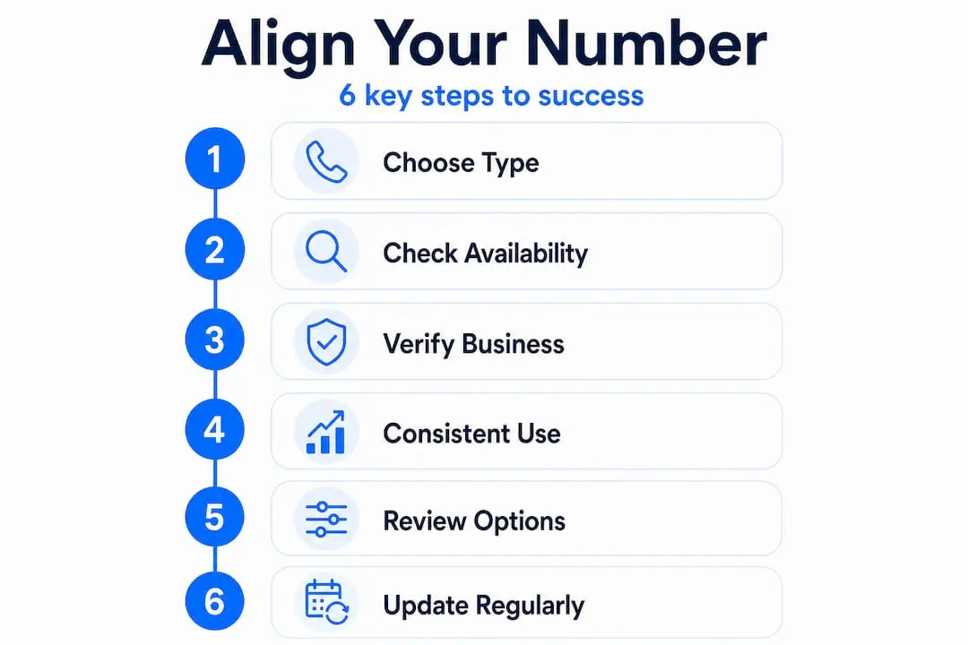 Infographic showing six steps of brand-aligned number process