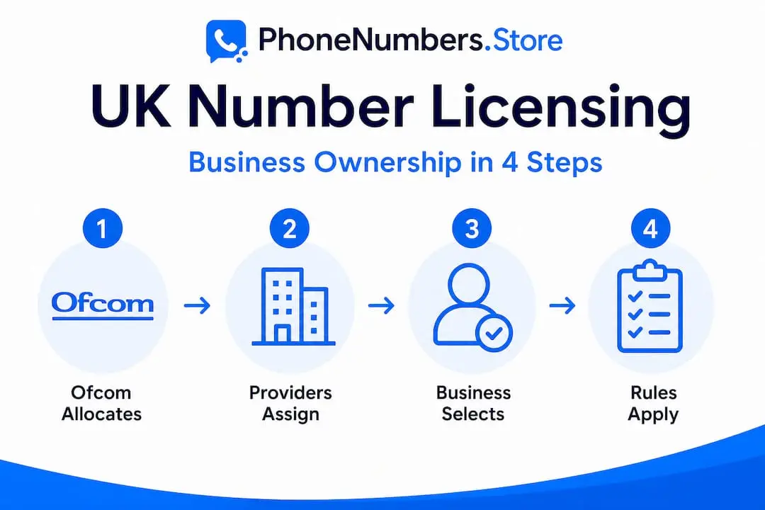 Infographic of UK phone number licensing steps
