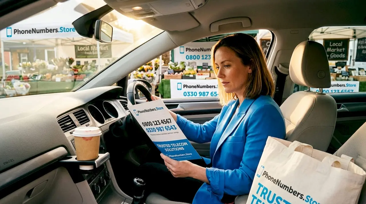 Customer examining numeric brand flyer in car