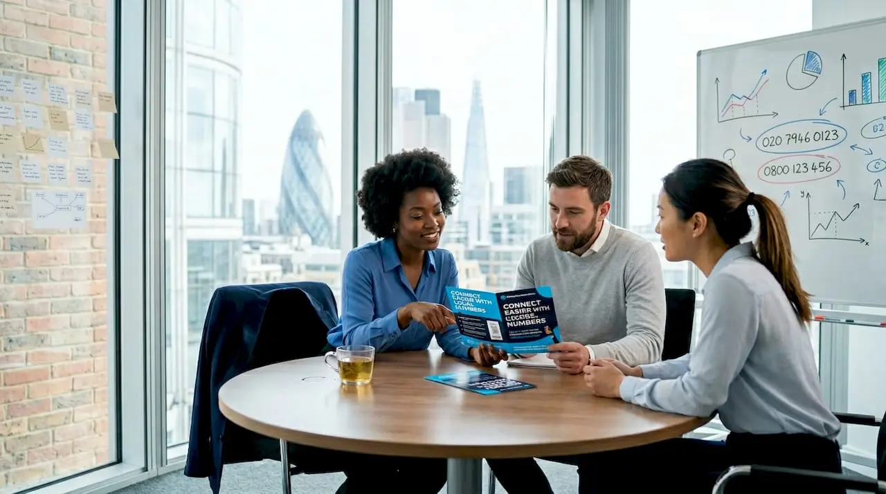 UK business team reviewing number marketing