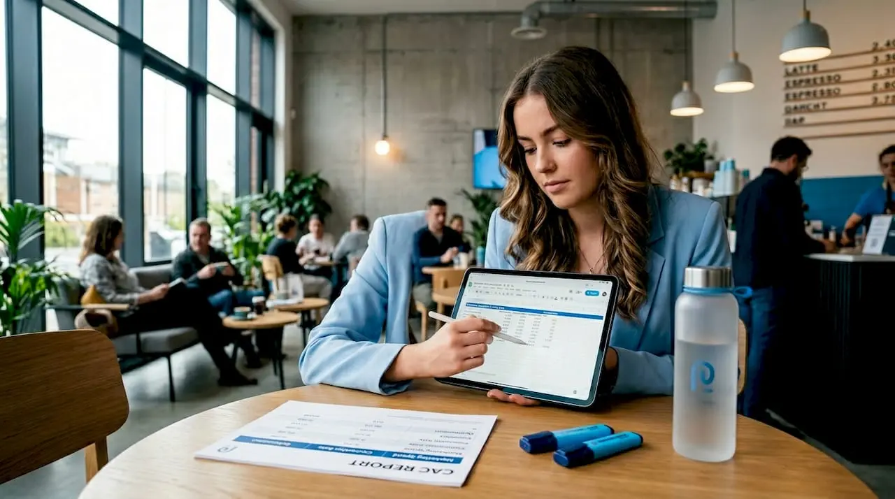 Analyst inputting customer acquisition metrics