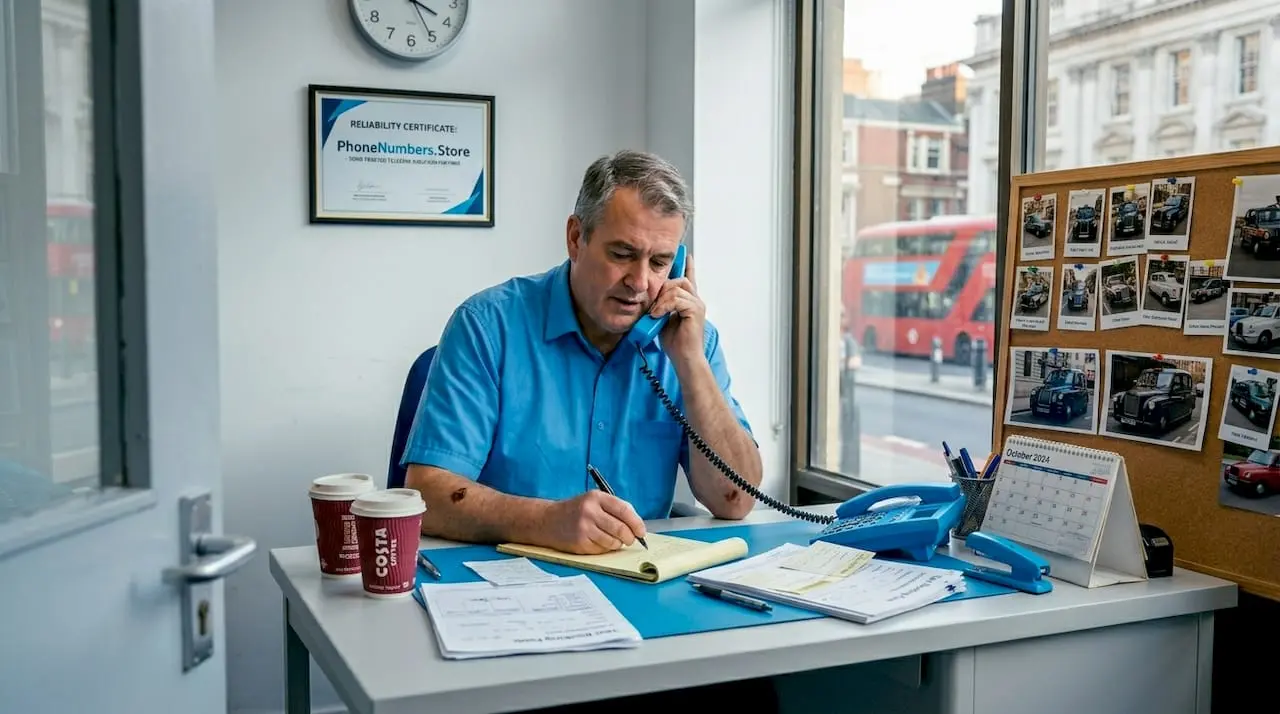 UK taxi dispatcher in local office taking landline call