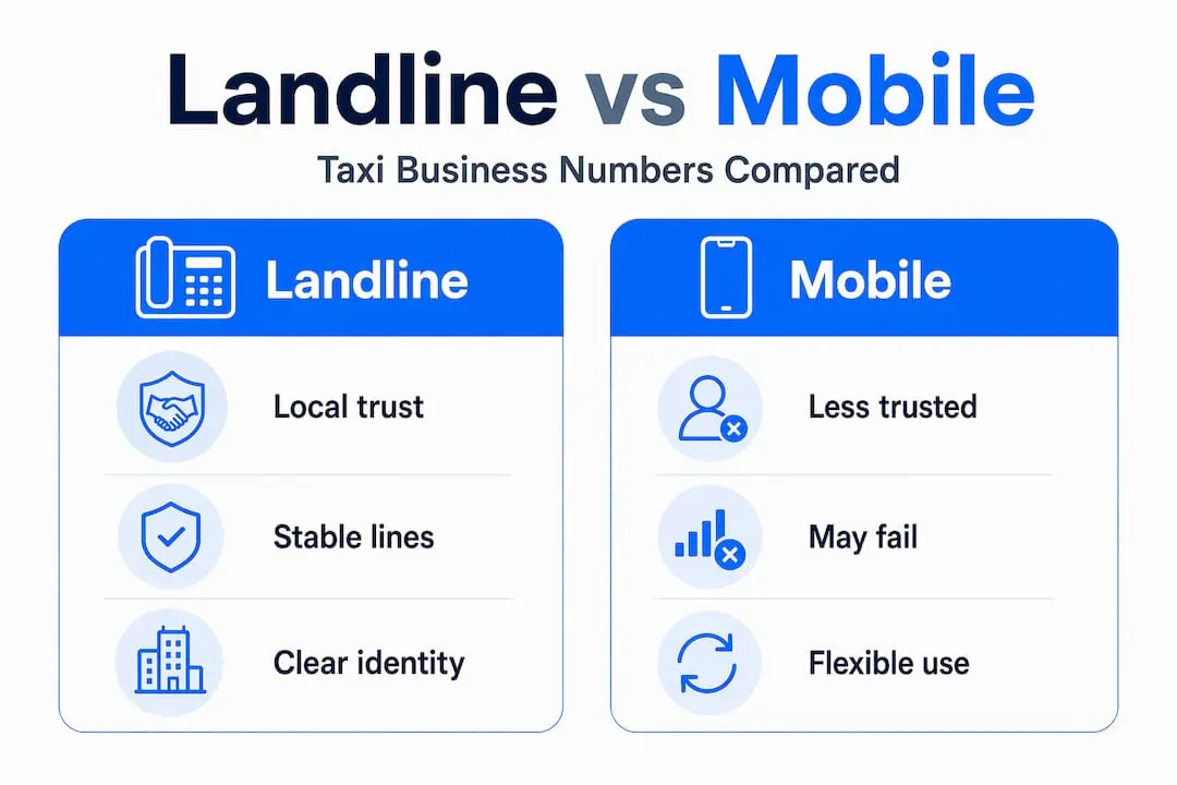 Infographic comparing taxi landline and mobile phone advantages
