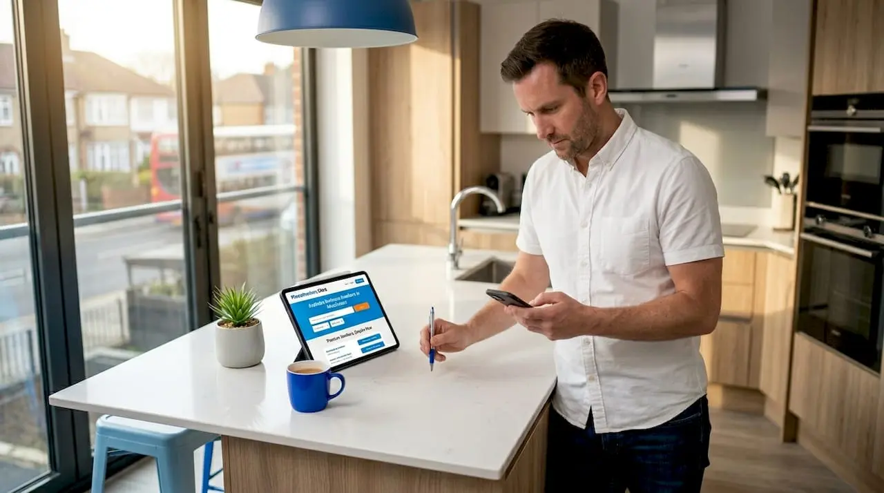 Person looking up a phone number at home
