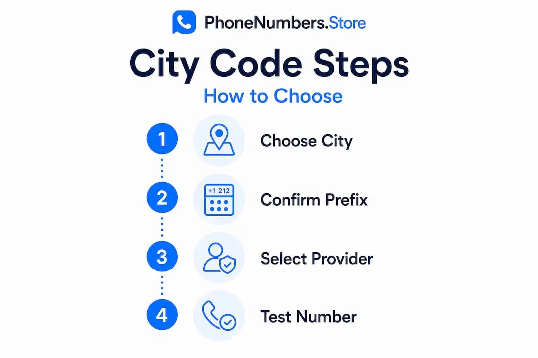 Infographic showing step-by-step city code selection