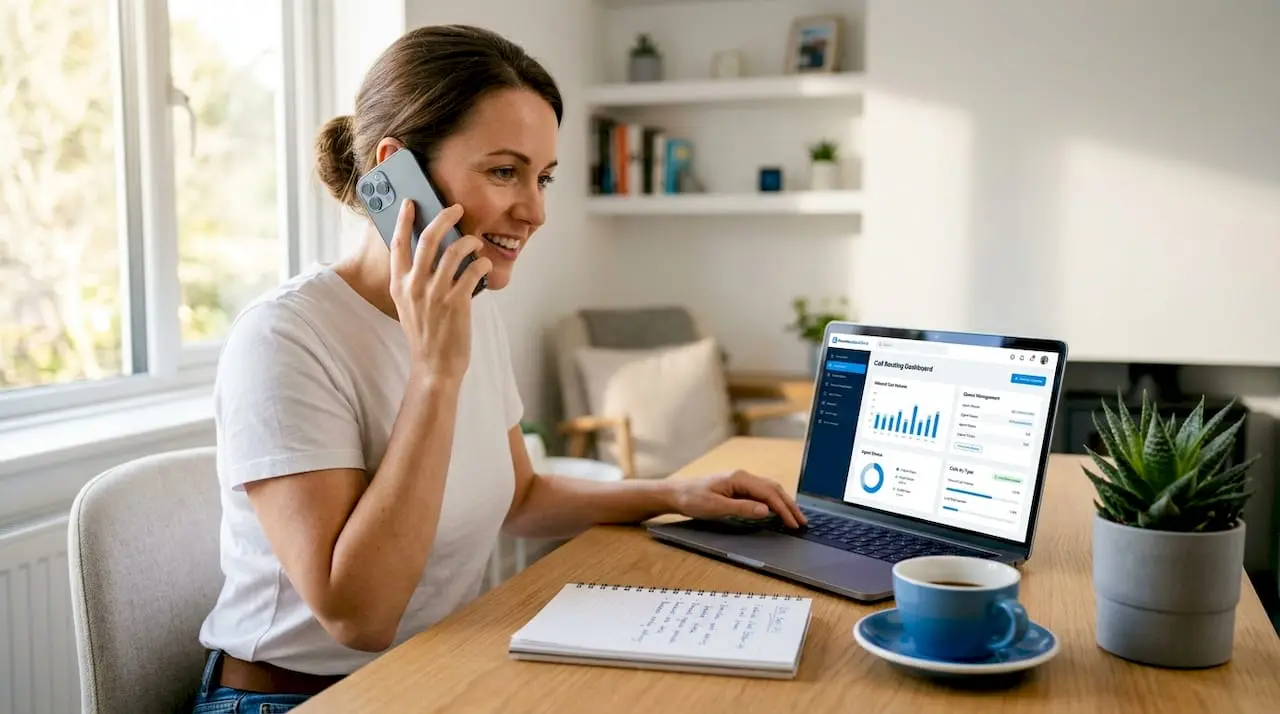 Businesswoman managing multiple calls