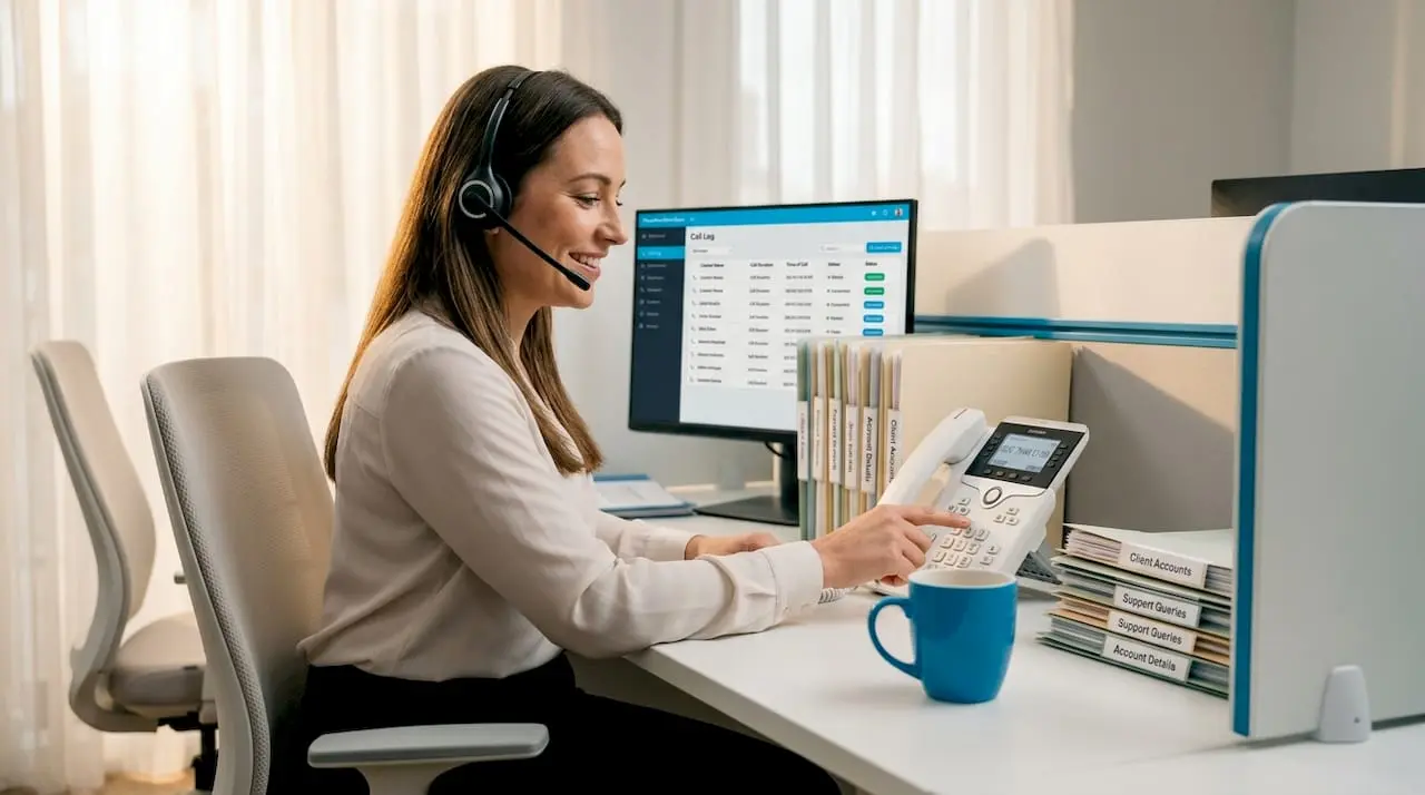 UK customer service rep making local call
