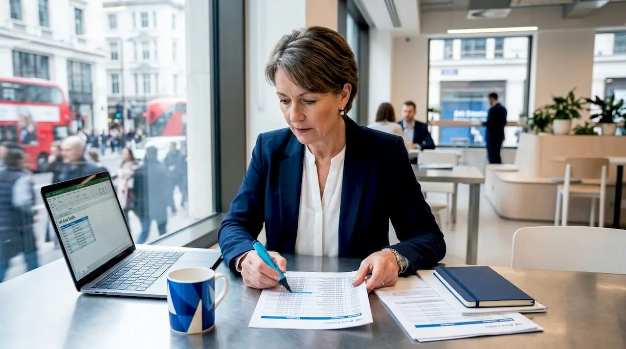 Businesswoman reviewing UK phone number options