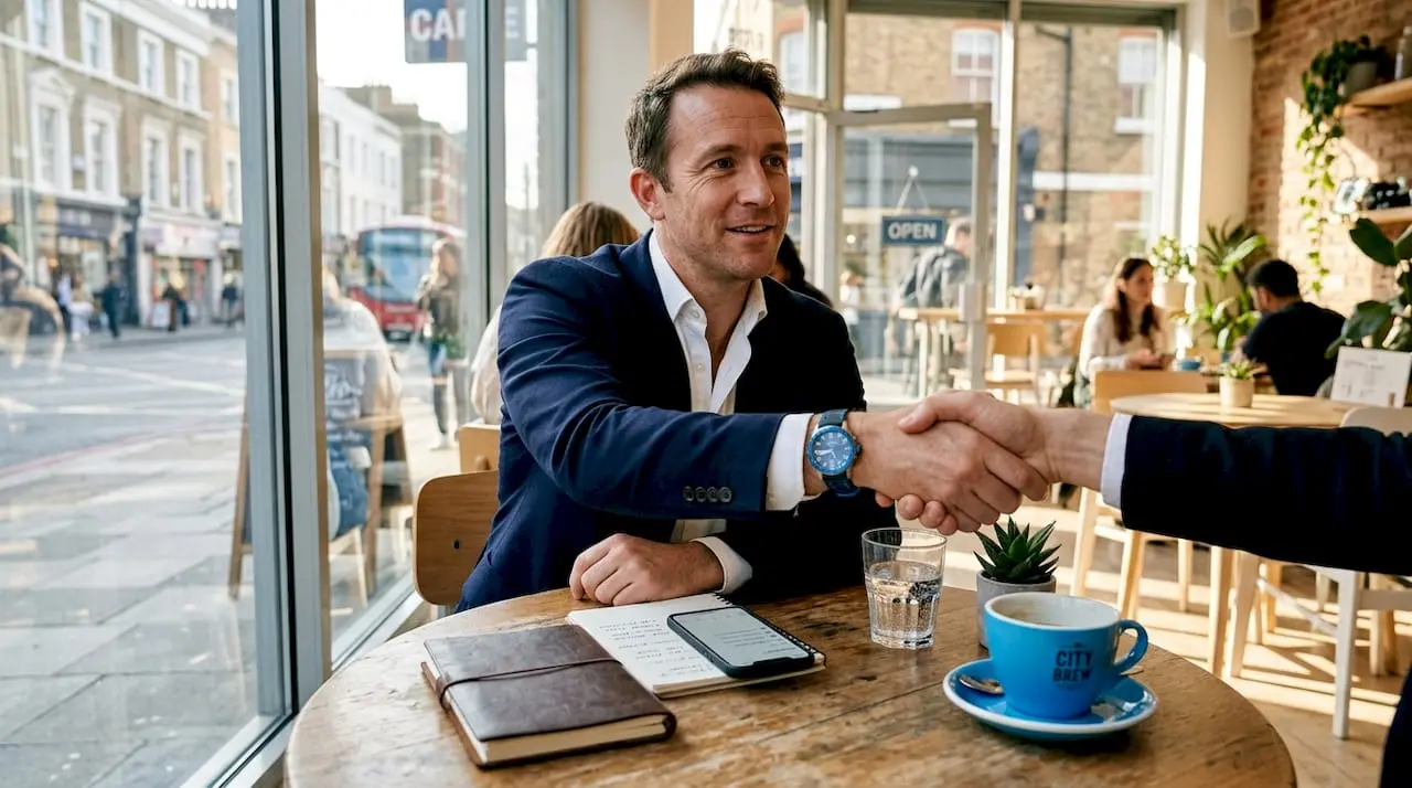 Business professional shaking hands in coworking space