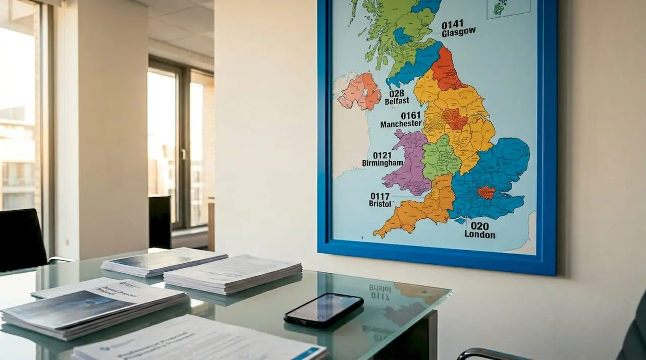 Map showing UK 01 and 02 phone area codes
