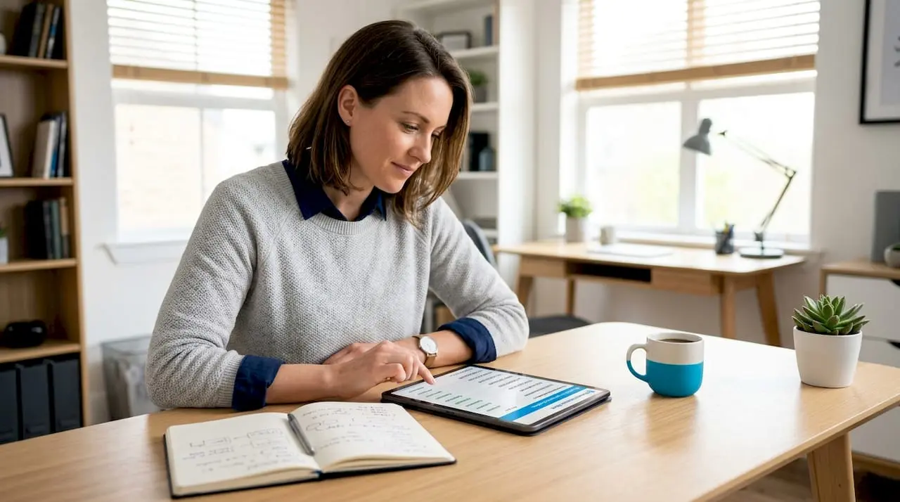 Small business owner reviewing phone numbers
