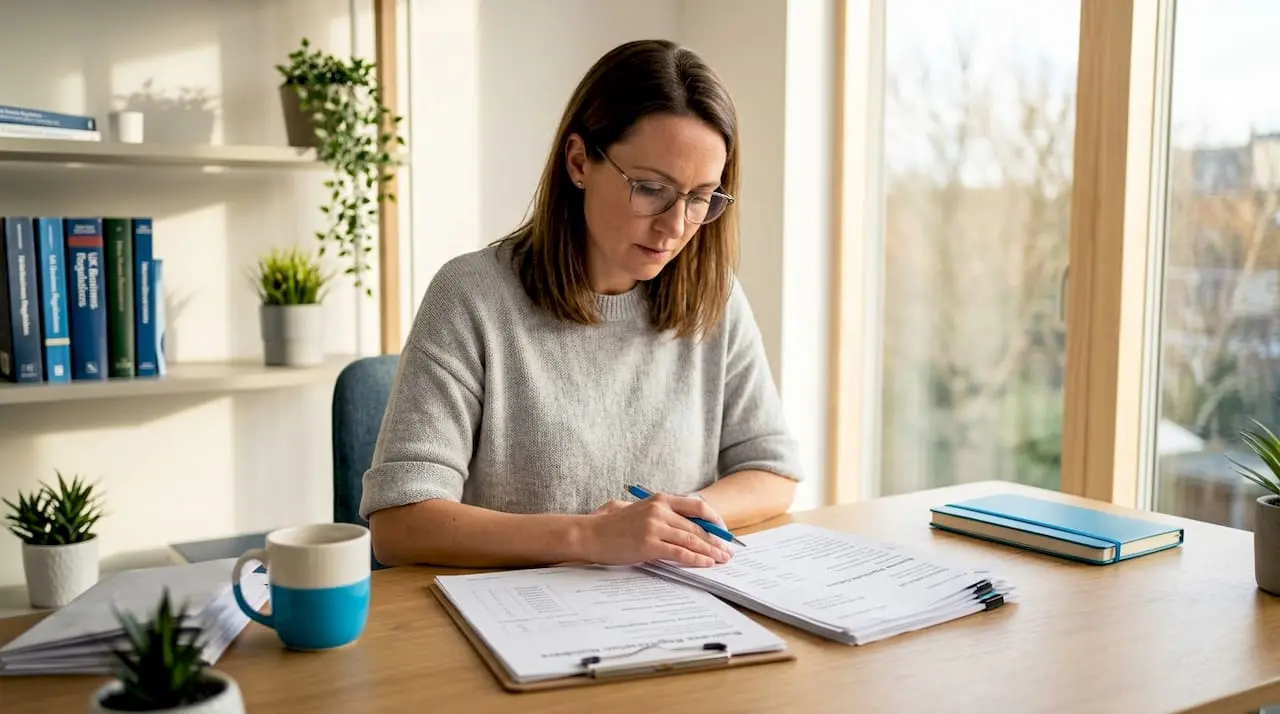 Businesswoman reviewing official numeric identifiers