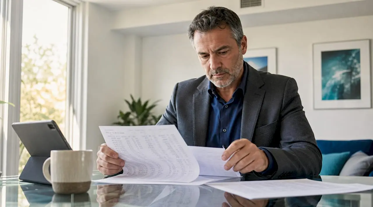 Man reviewing UK area code directory at home
