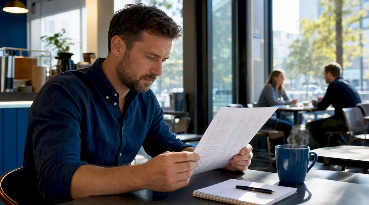 Business owner reviewing contact options at home desk