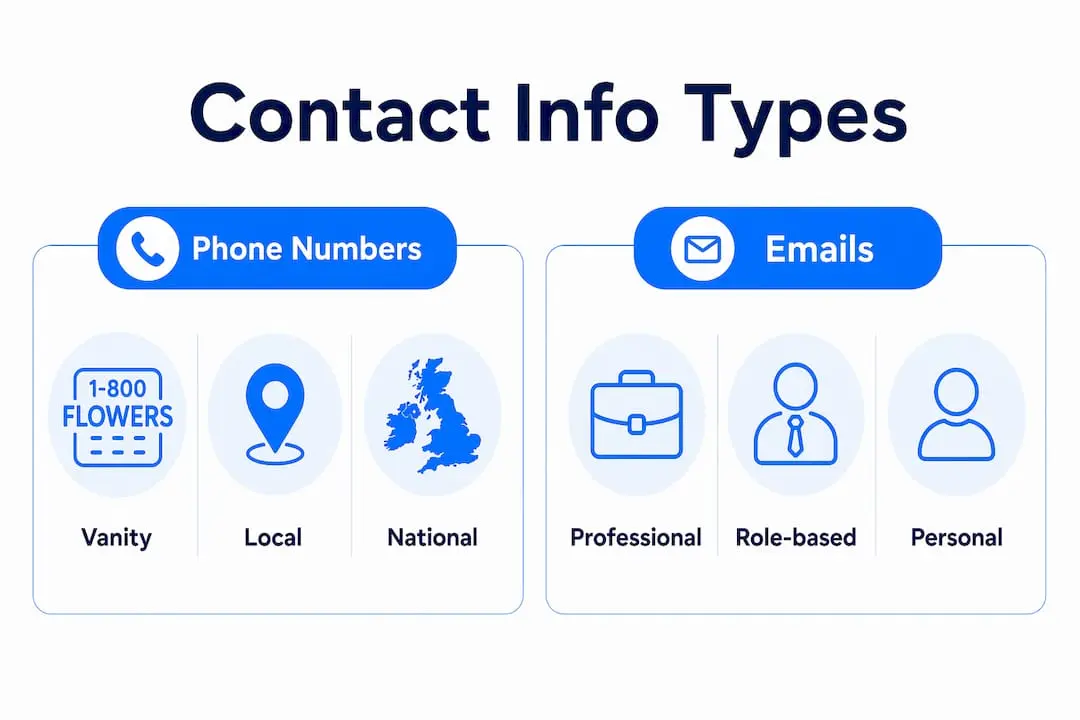 Infographic comparing phone numbers and email types