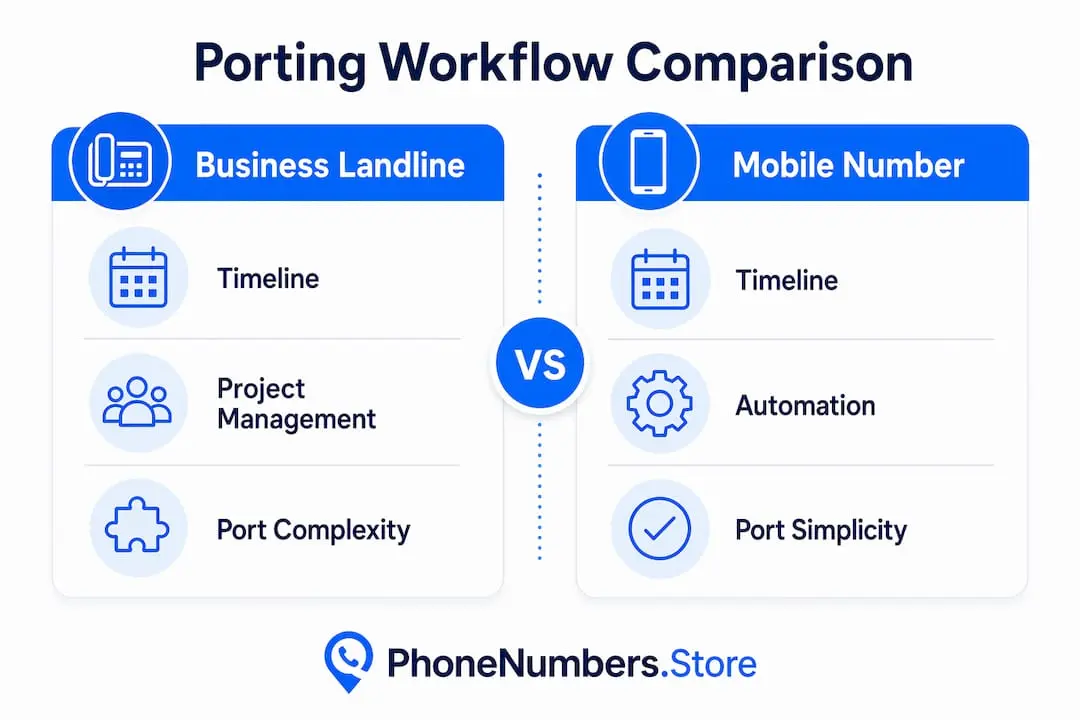 Infographic comparing business and mobile number porting workflows
