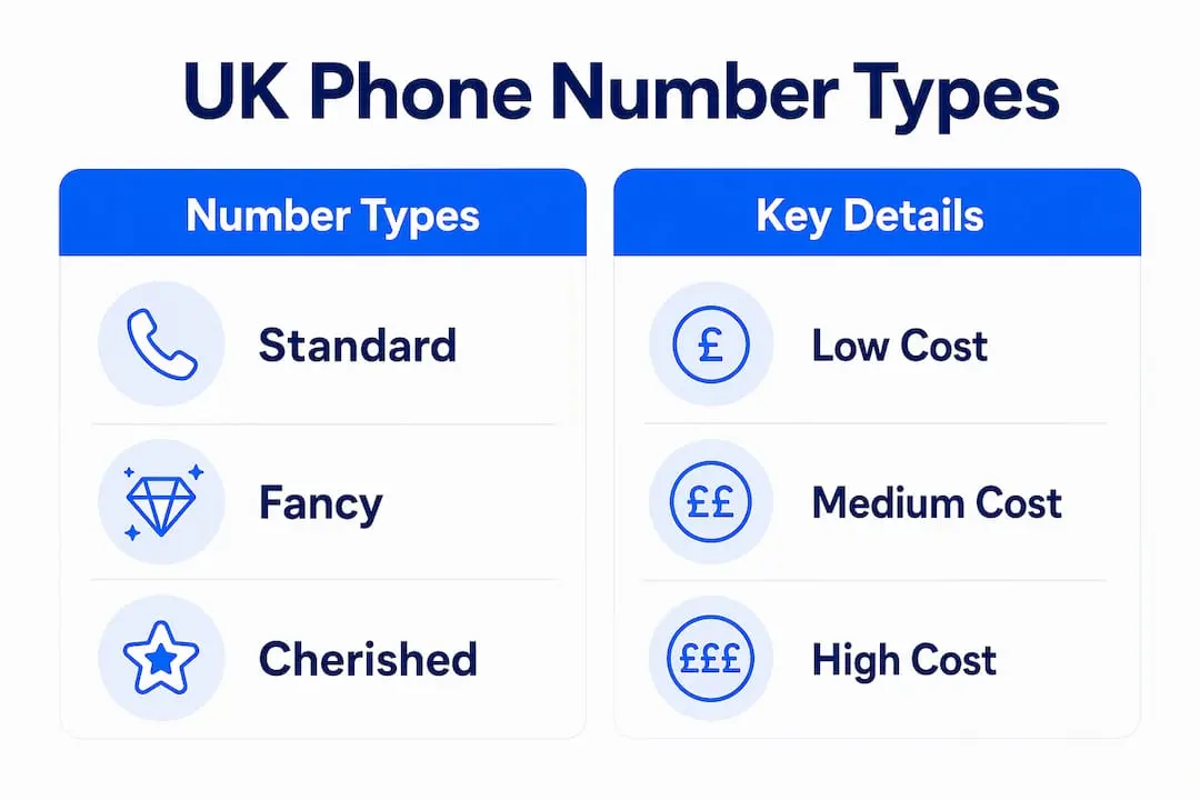 Infographic comparing UK phone number types