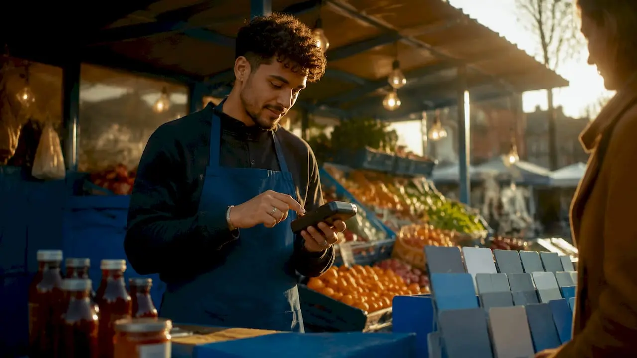 Cashier entering loyalty phone number at checkout