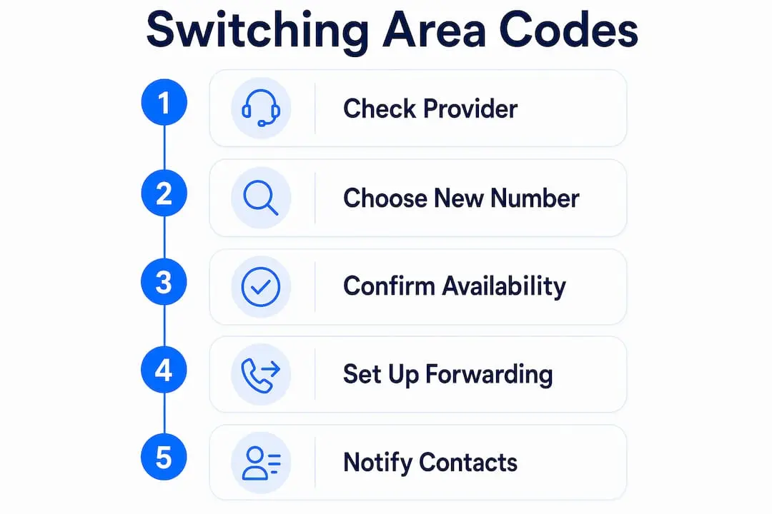 Step-by-step guide infographic for switching UK area codes