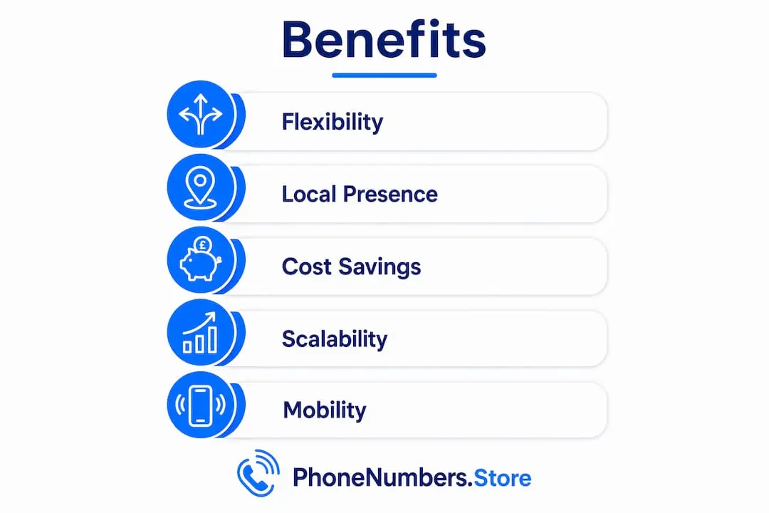 Infographic illustrating key benefits of location-neutral numbers