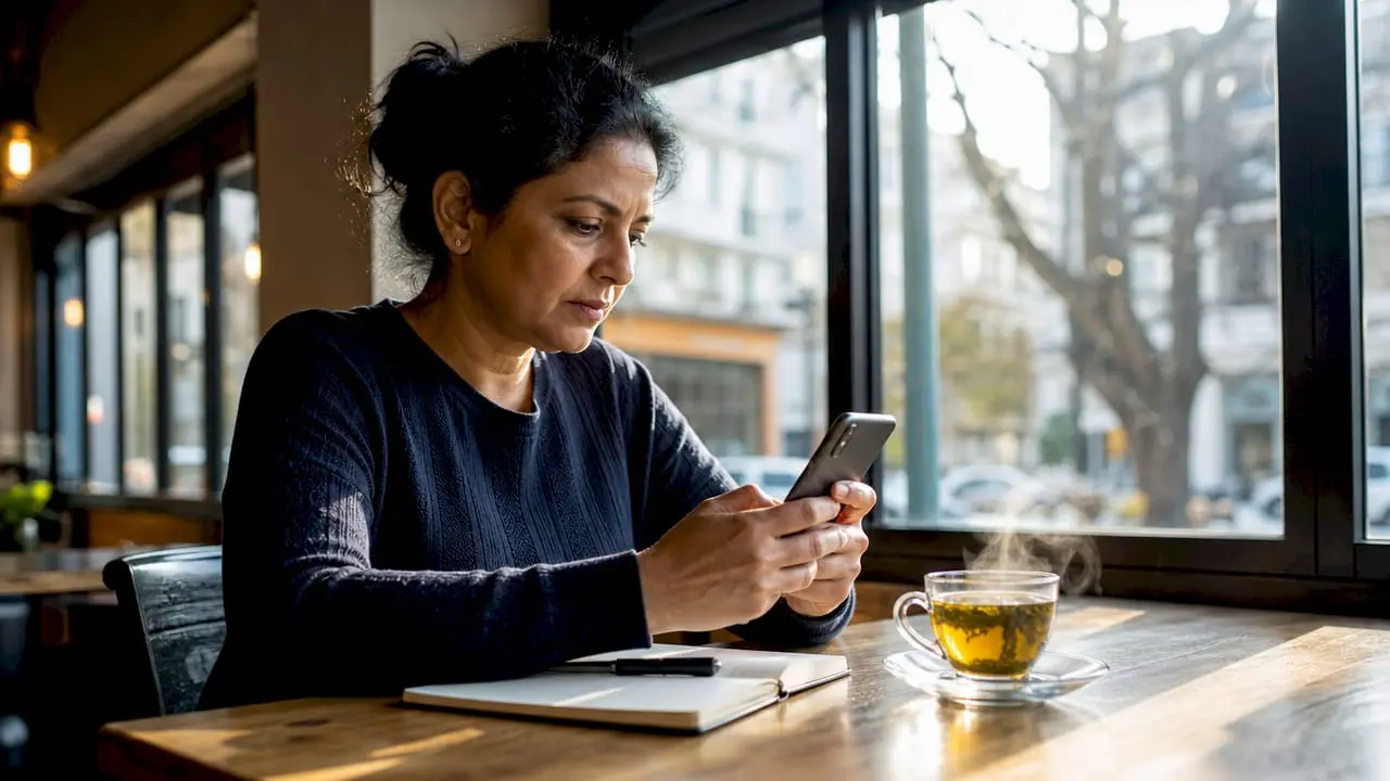 Woman securing phone number privacy on smartphone
