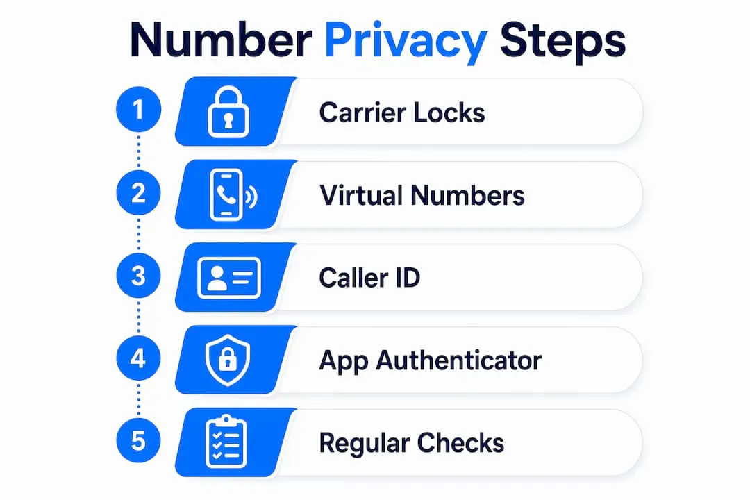 Infographic illustrating key steps to protect phone number privacy