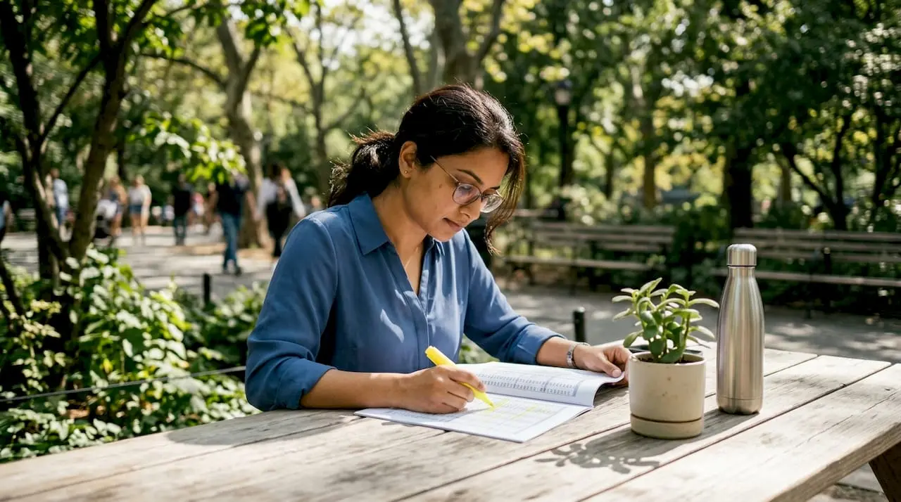 Business analyst reviewing unique numbers on paper