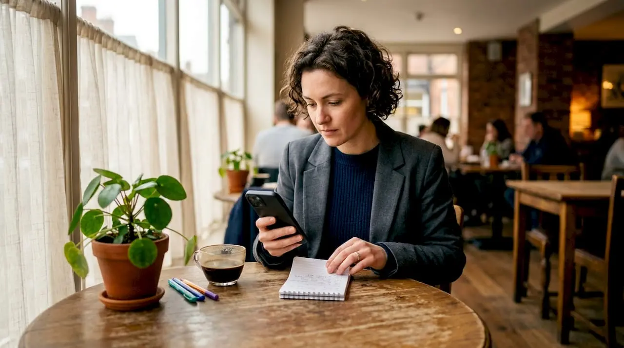 Businesswoman using smartphone in home office