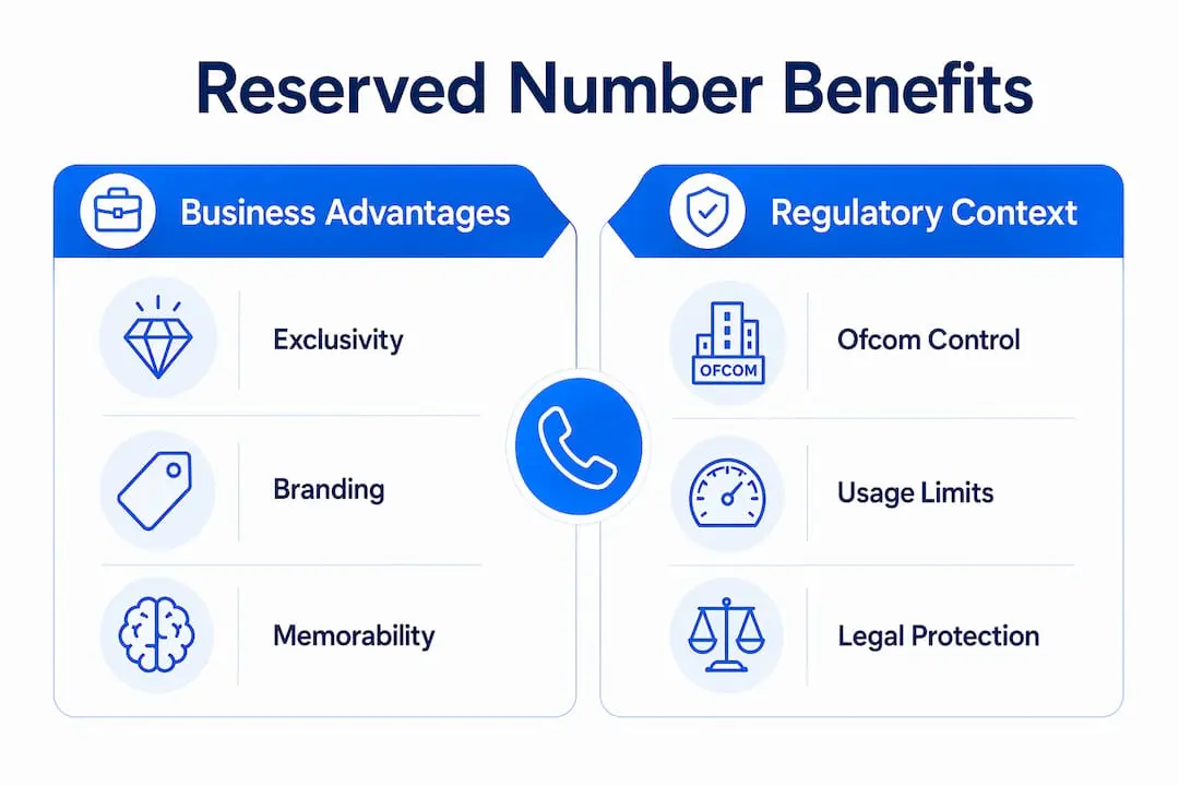 Infographic illustrating benefits and regulations of reserved numbers