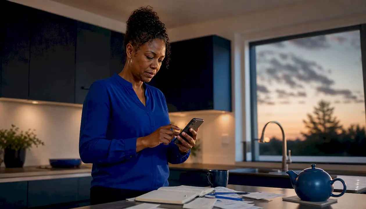 Woman dialing call forwarding code on phone