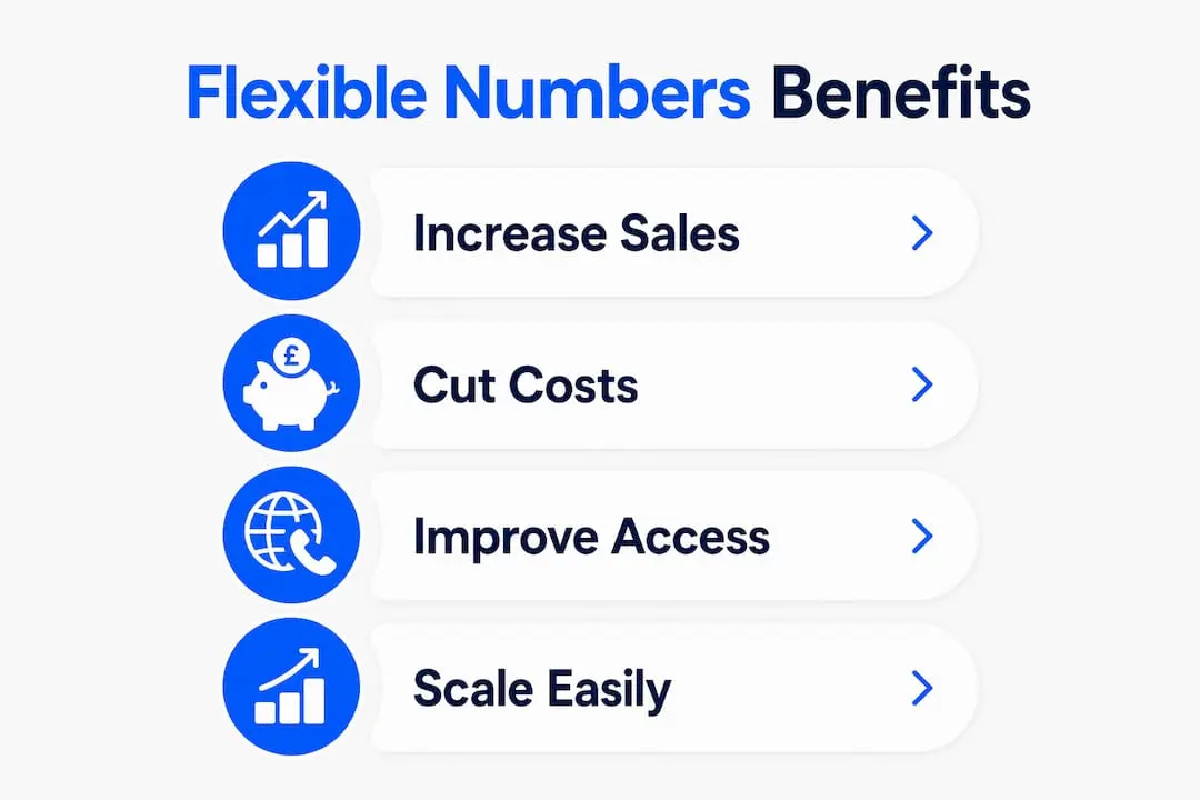 Infographic illustrating benefits of flexible contact numbers for UK businesses